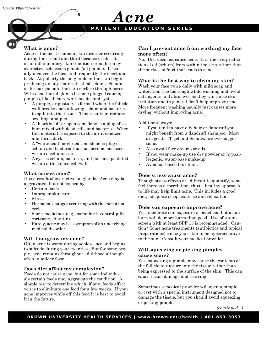 Acne, Patient Education Series