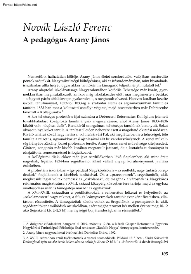 Novák László Ferenc -A pedagógus Arany János