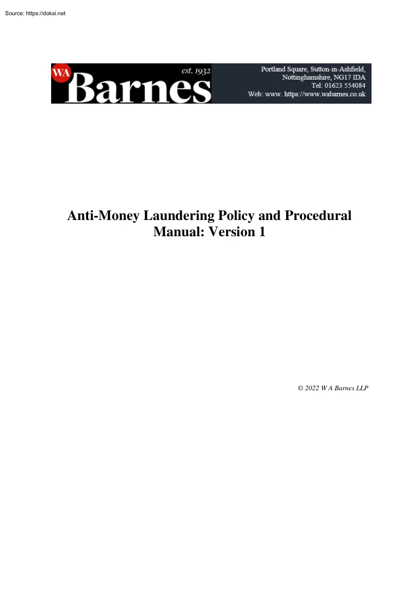 Anti-Money Laundering Policy and Procedural