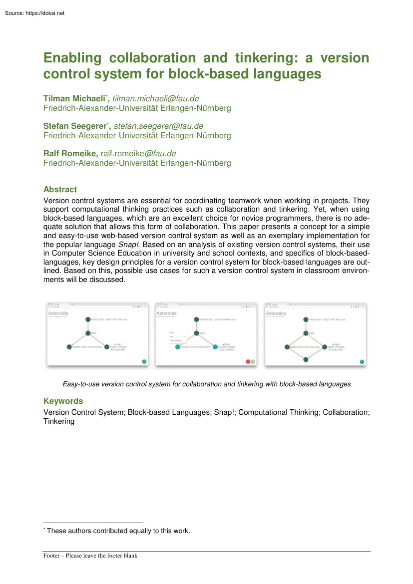 Enabling collaboration and tinkering, a version control system for block-based languages