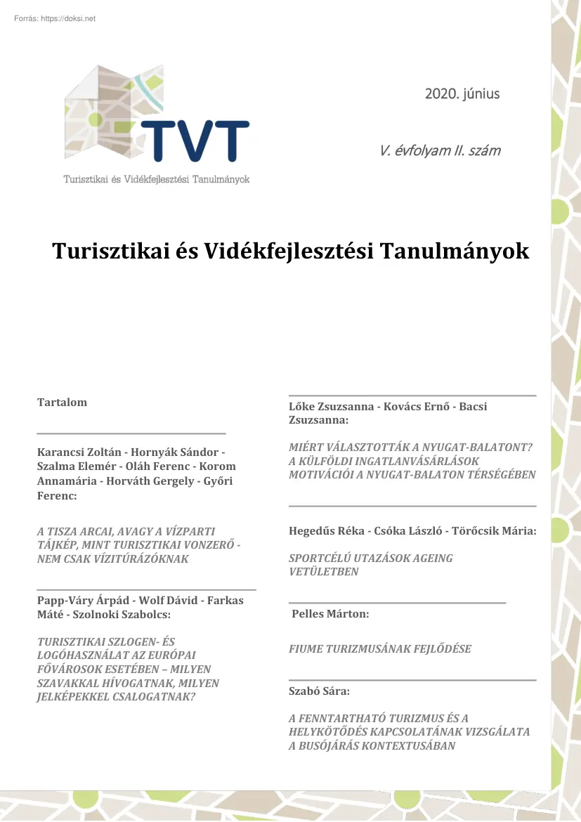 Turisztikai és Vidékfejlesztési Tanulmányok, V. évfolyam, II. szám