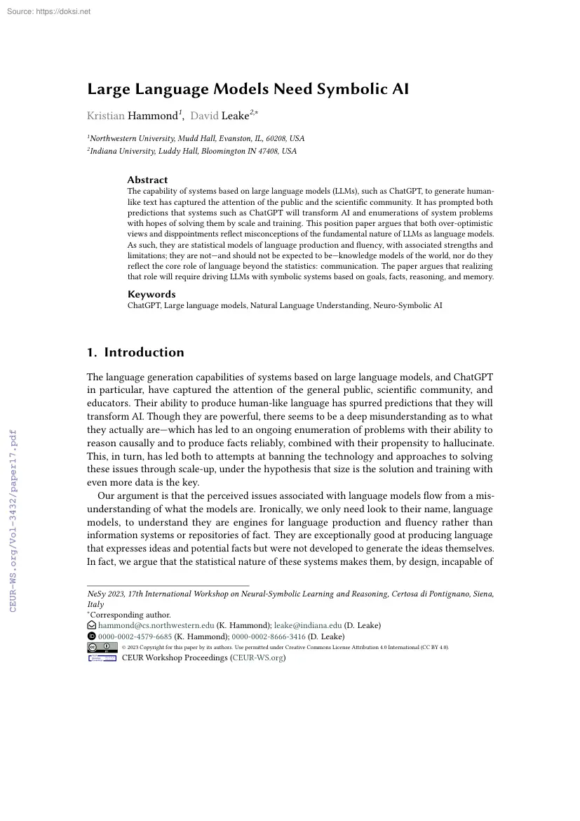 Hammond-Leake - Large Language Models Need Symbolic AI