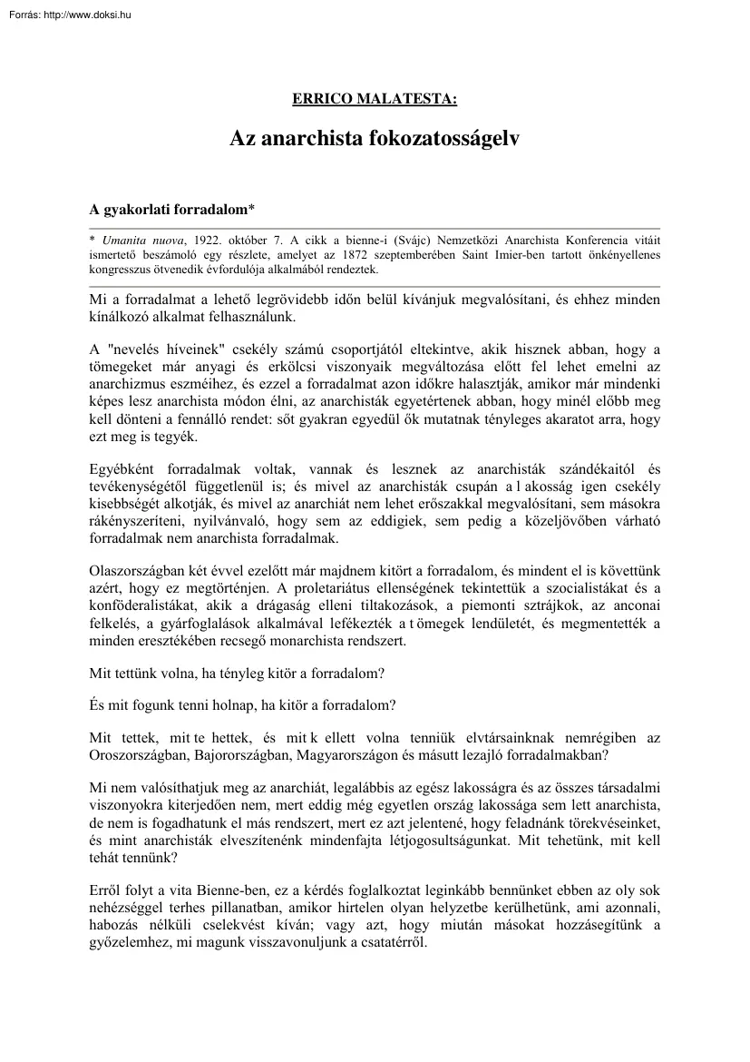 Errico Malatesta - Az anarchista fokozatosságelv