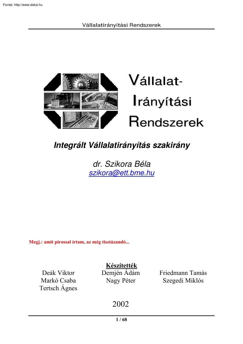 Szikora Béla - Vállalatirányítási rendszerek