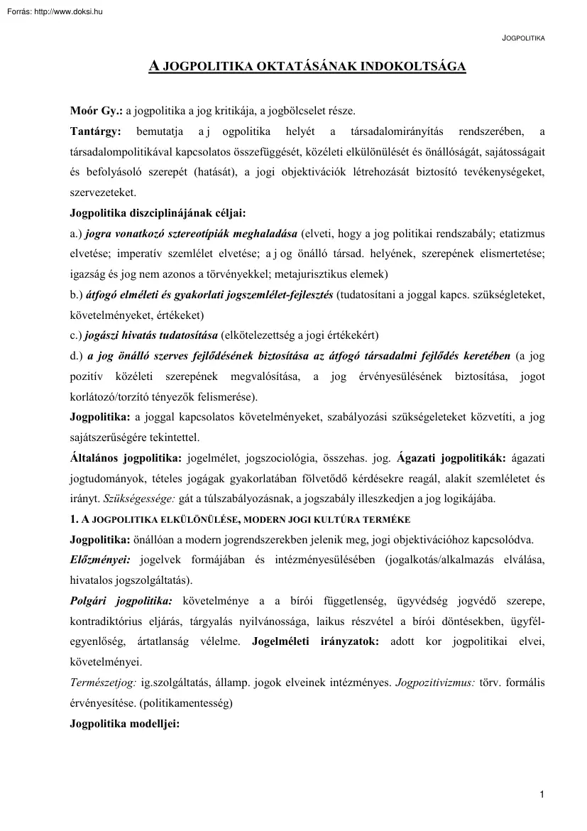 A jogpolitika oktatásának indokoltsága