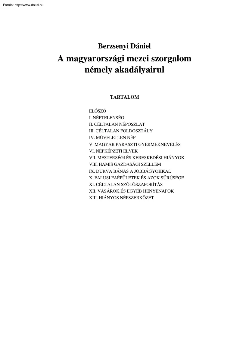 Berzsenyi Dániel - A magyarországi mezei szorgalom némely akadályairul