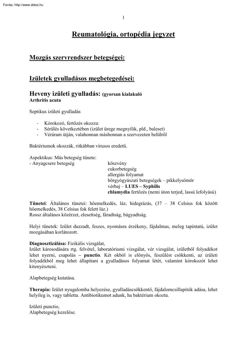 Reumatológia, ortopédia jegyzet
