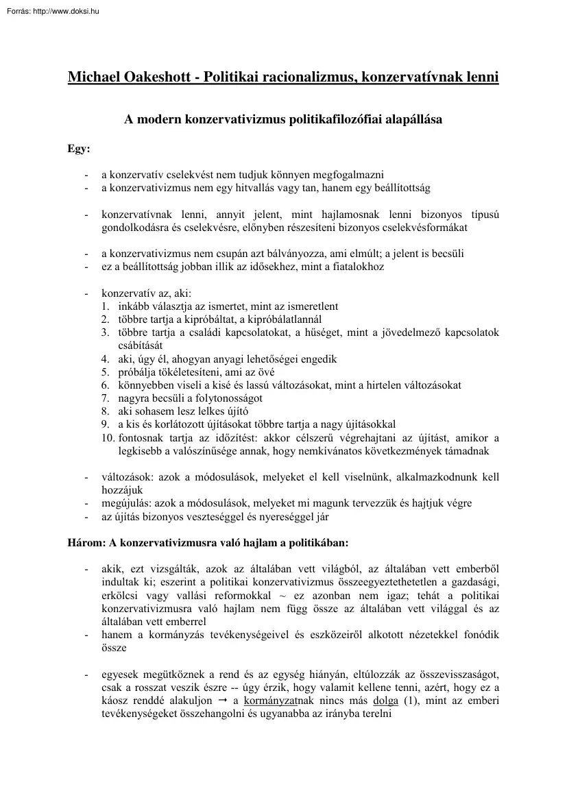 Michael Oakeshott - Politikai racionalizmus, konzervatívnak lenni