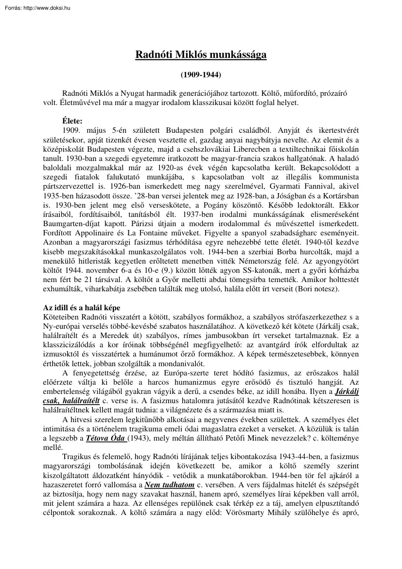 Radnóti Miklós munkássága