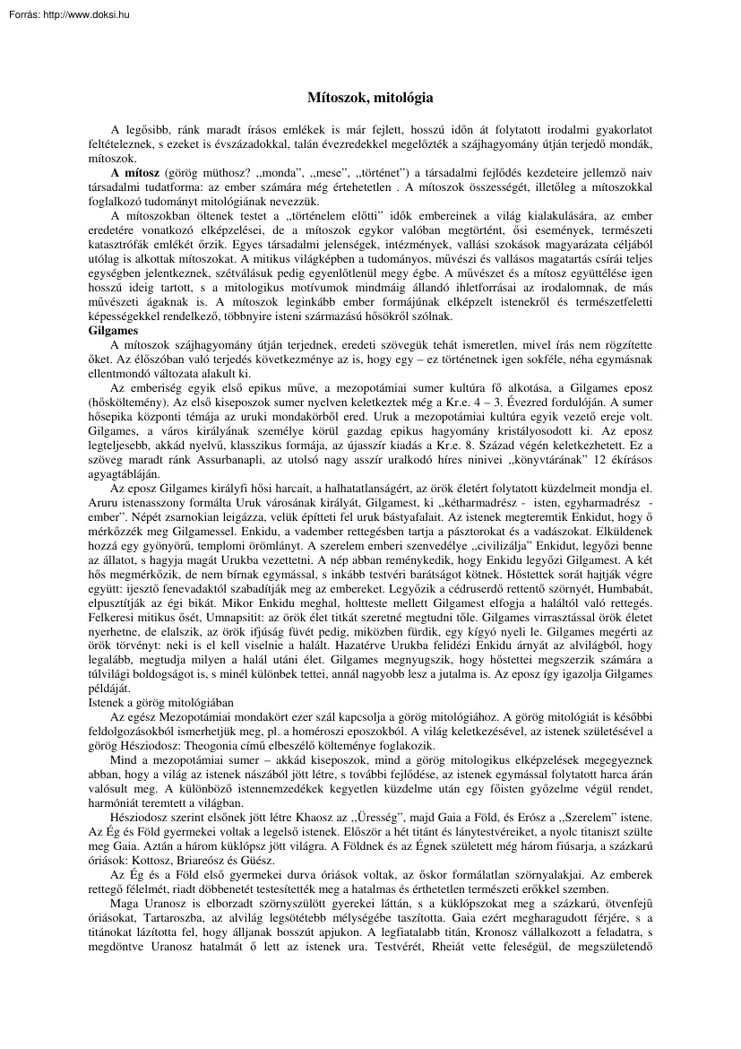 Mítoszok, mitológia