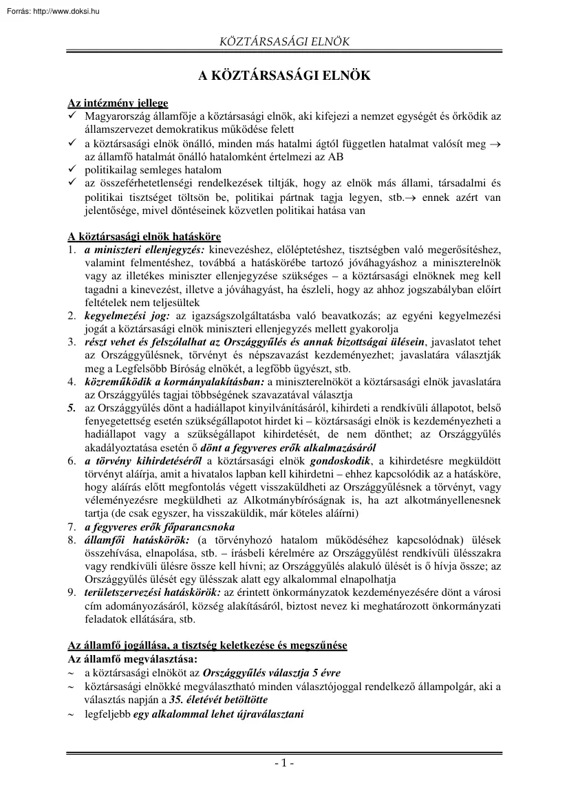 A köztársasági elnök