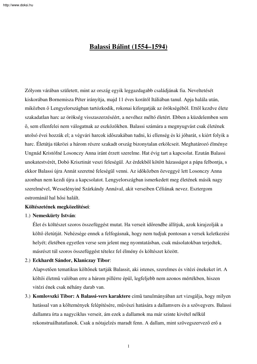 Dr. Osztovits Szabolcs - Balassi Bálint