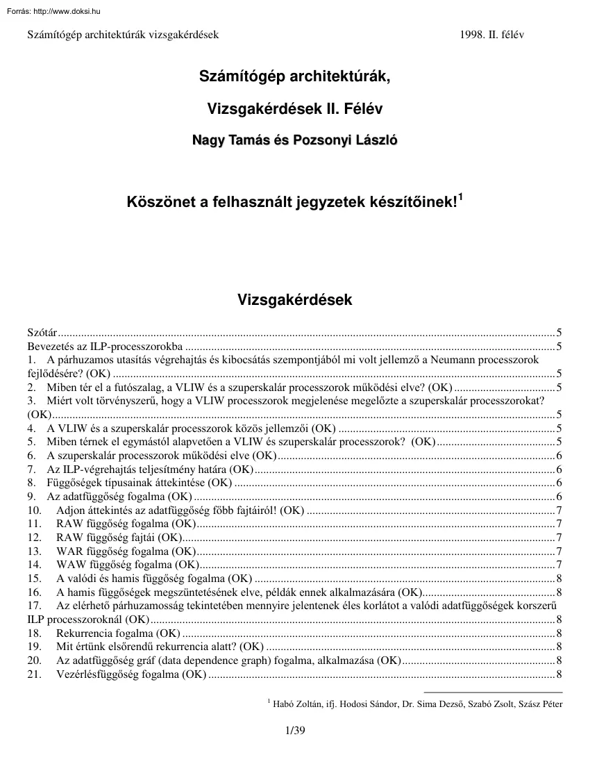 Nagy-Pozsonyi - Számítógép architektúrák II