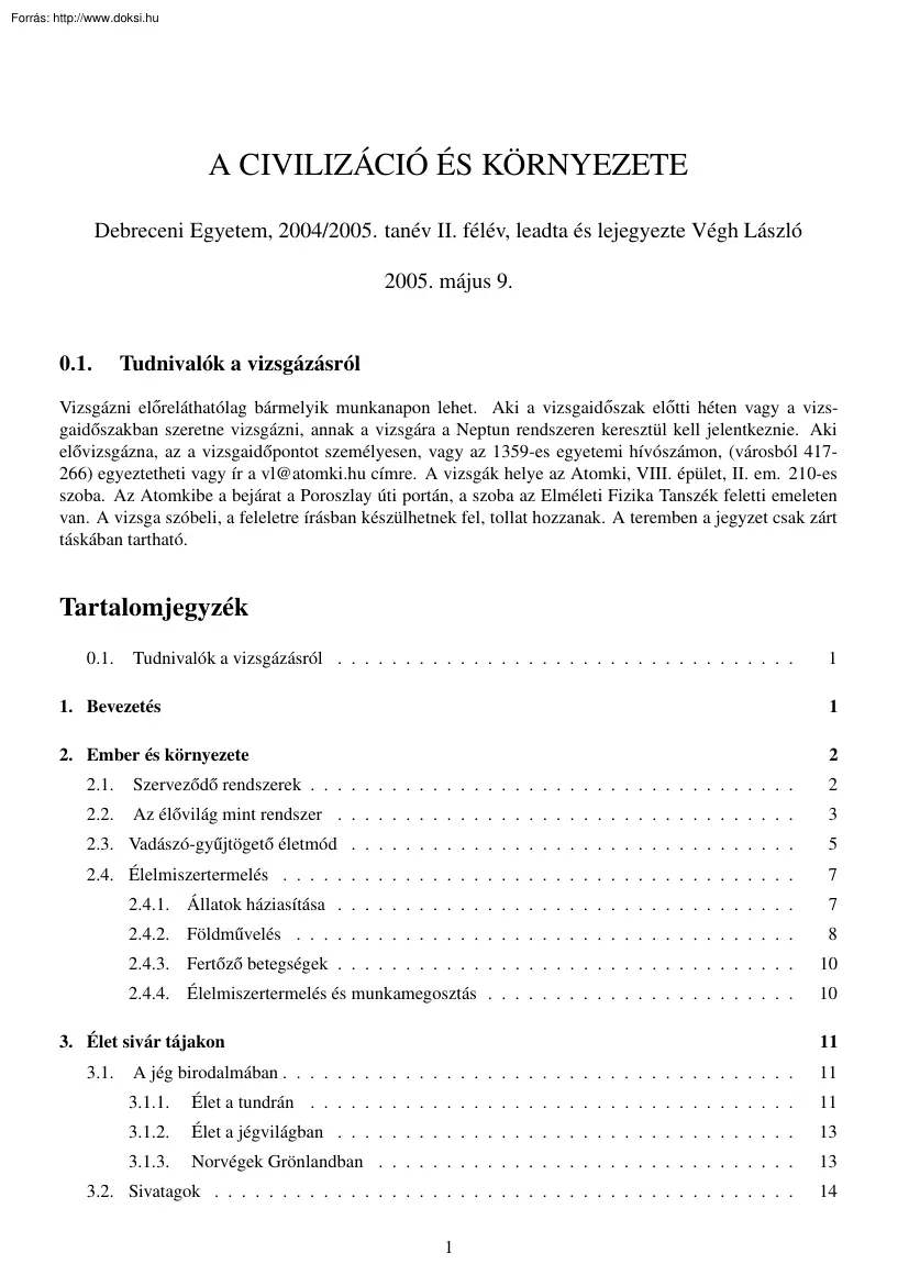 Végh László - A civilizáció és környezete