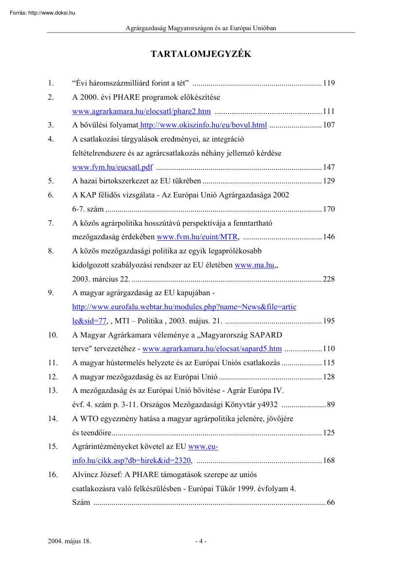 Agrárgazdaság Magyarországon és az Európai Unióban, bibliográfia