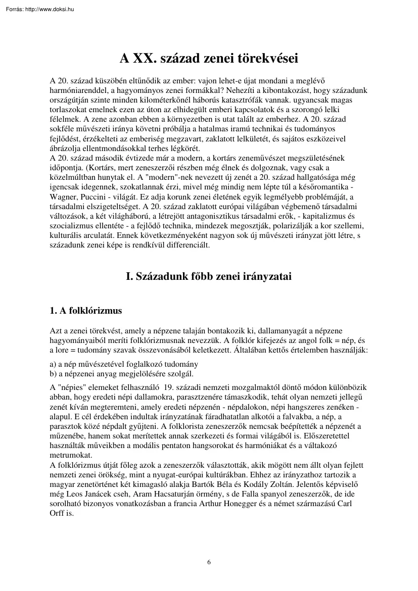 A XX. század zenei törekvései