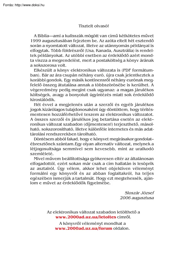 Sloszár József - Biblia, ami a kulisszák mögött van II