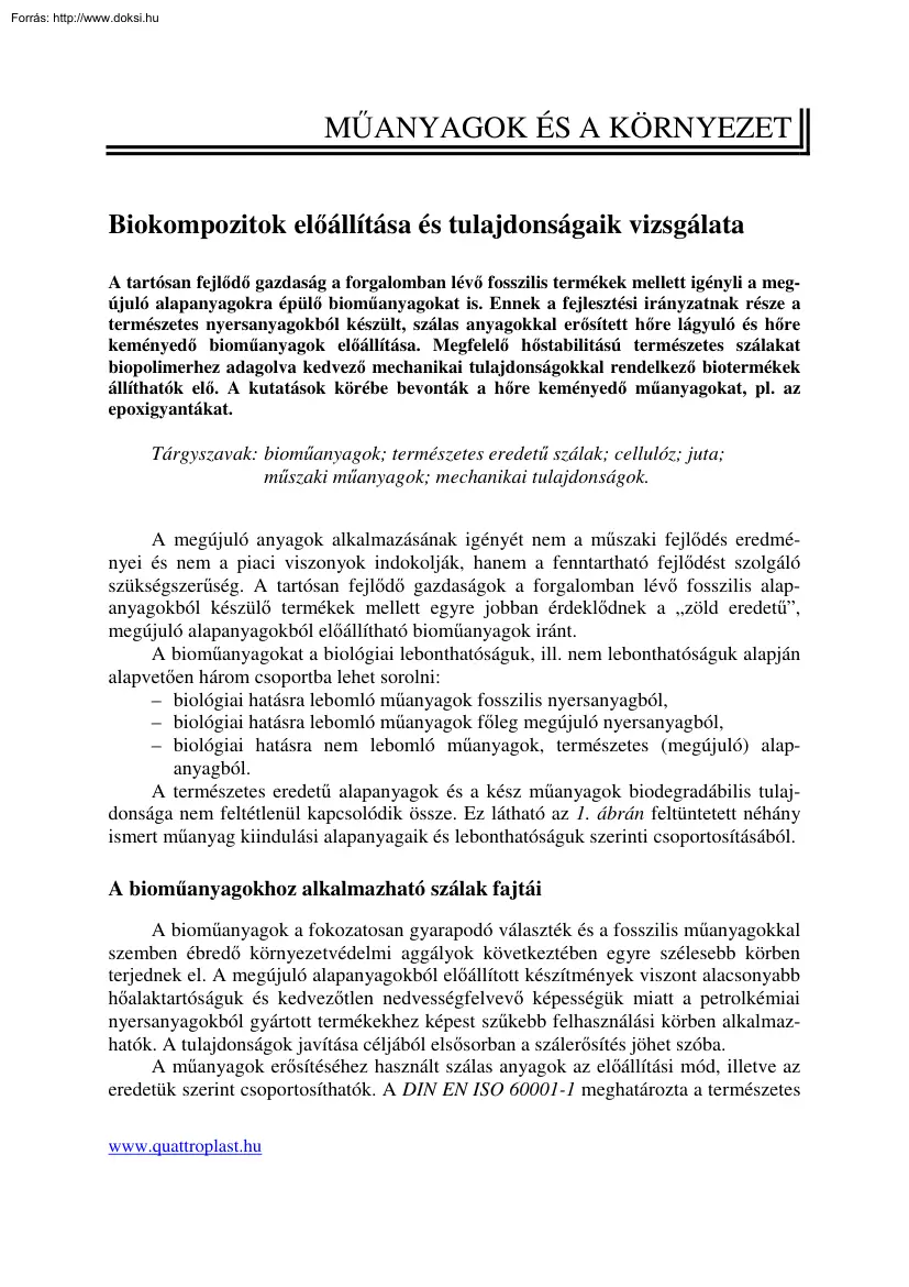 Biokompozitok előállítása és tulajdonságaik vizsgálata