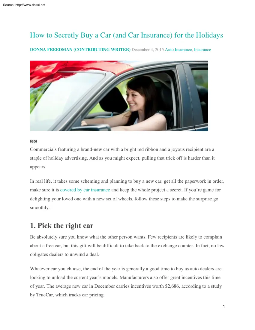 How to Secretly Buy a Car and Car Insurance for the Holidays