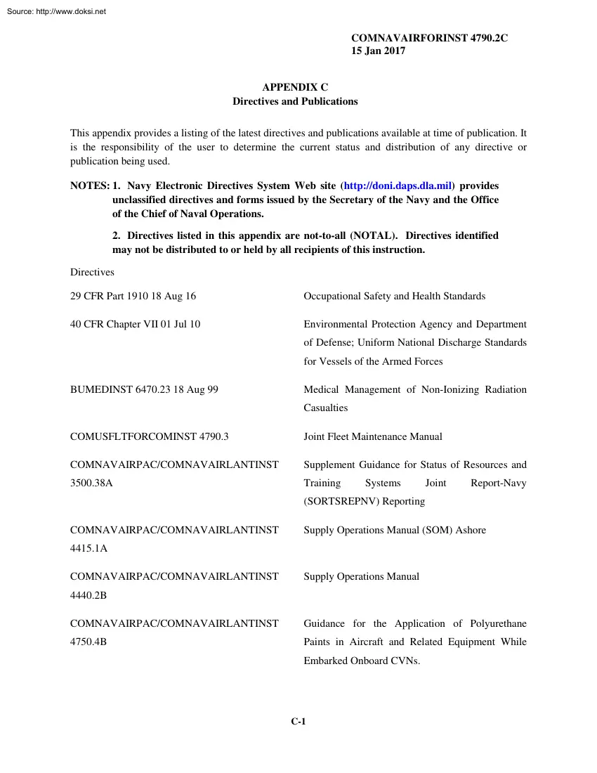 COMNAVAIRFORINST 4790.2C, Appendix C, Directives and Publications