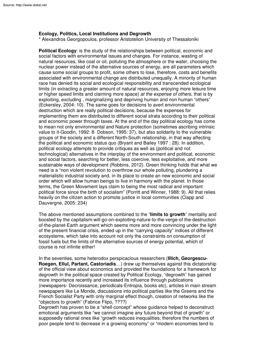 Alexandros Georgopoulos - Ecology, Politics, Local Institutions and Degrowth