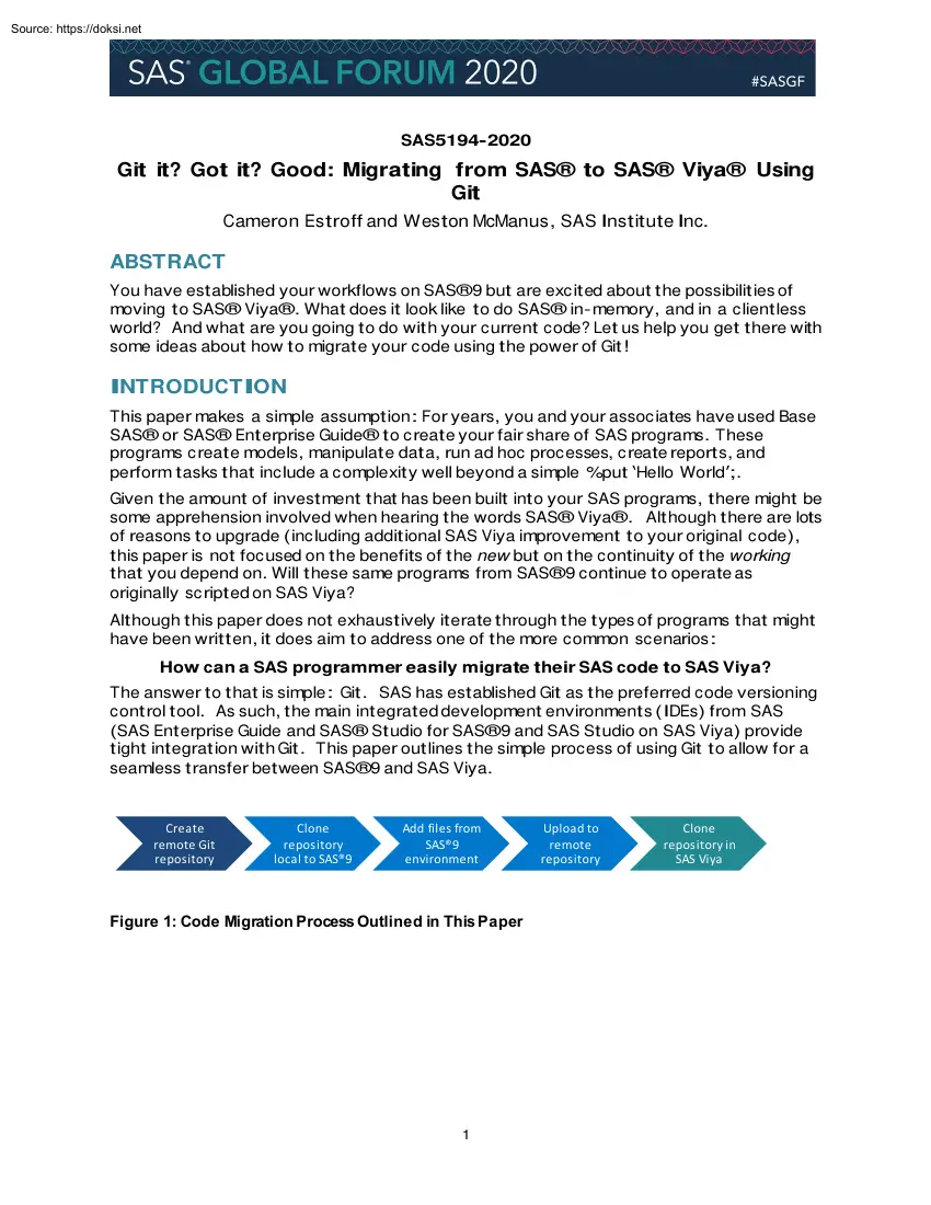 Git it, Got it, Good, Migrating from SAS to SAS Viya Using Git