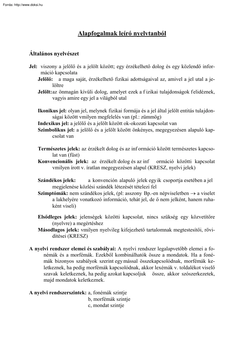Alapfogalmak leíró nyelvtanból