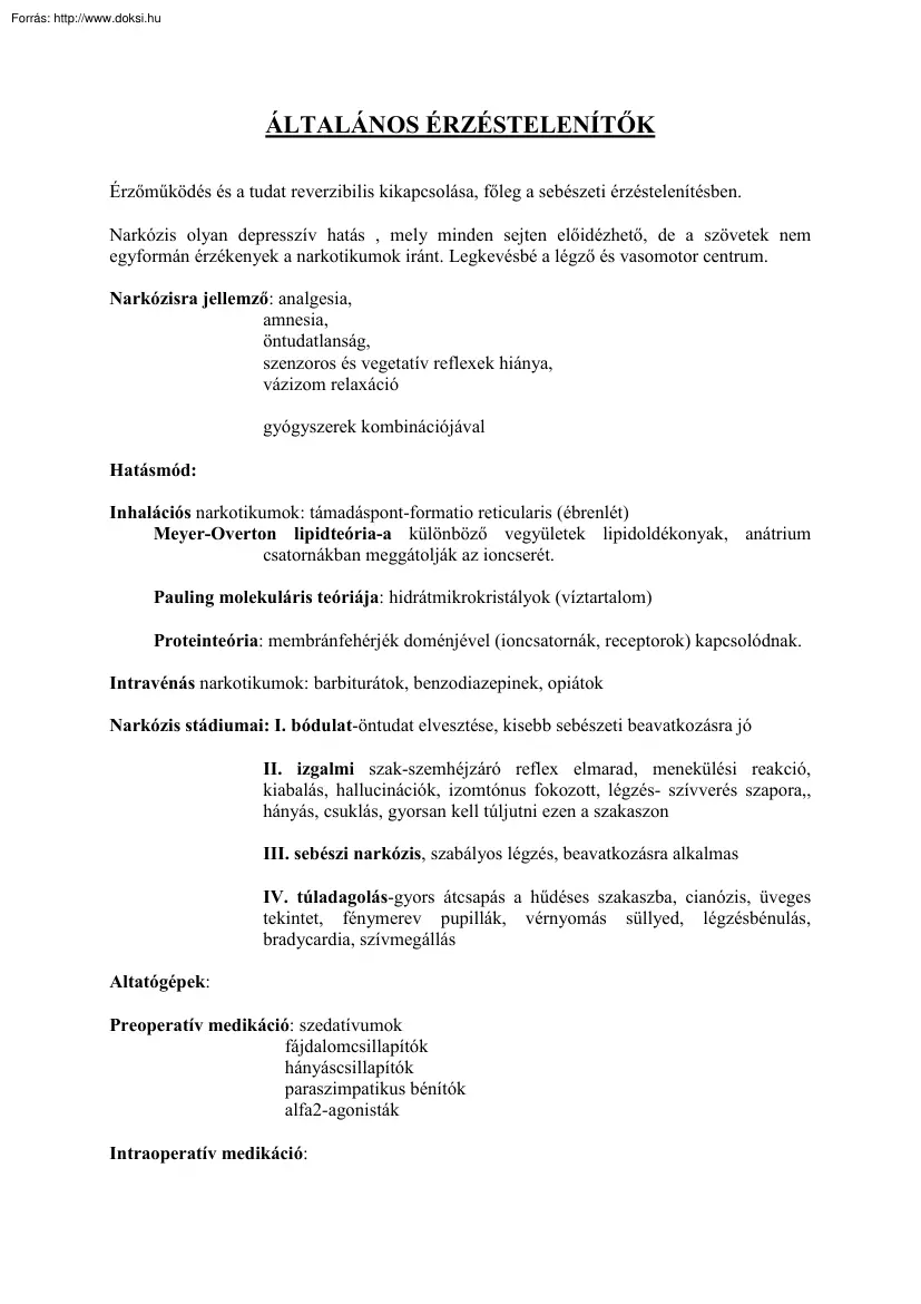Általános érzéstelenítők