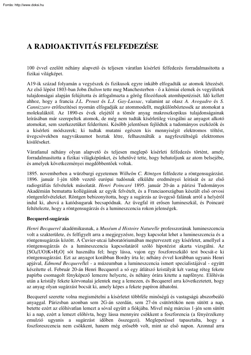 A radioaktivitás felfedezése