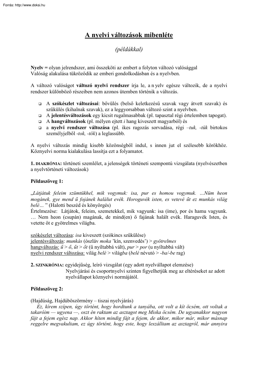 A nyelvi változások mibenléte