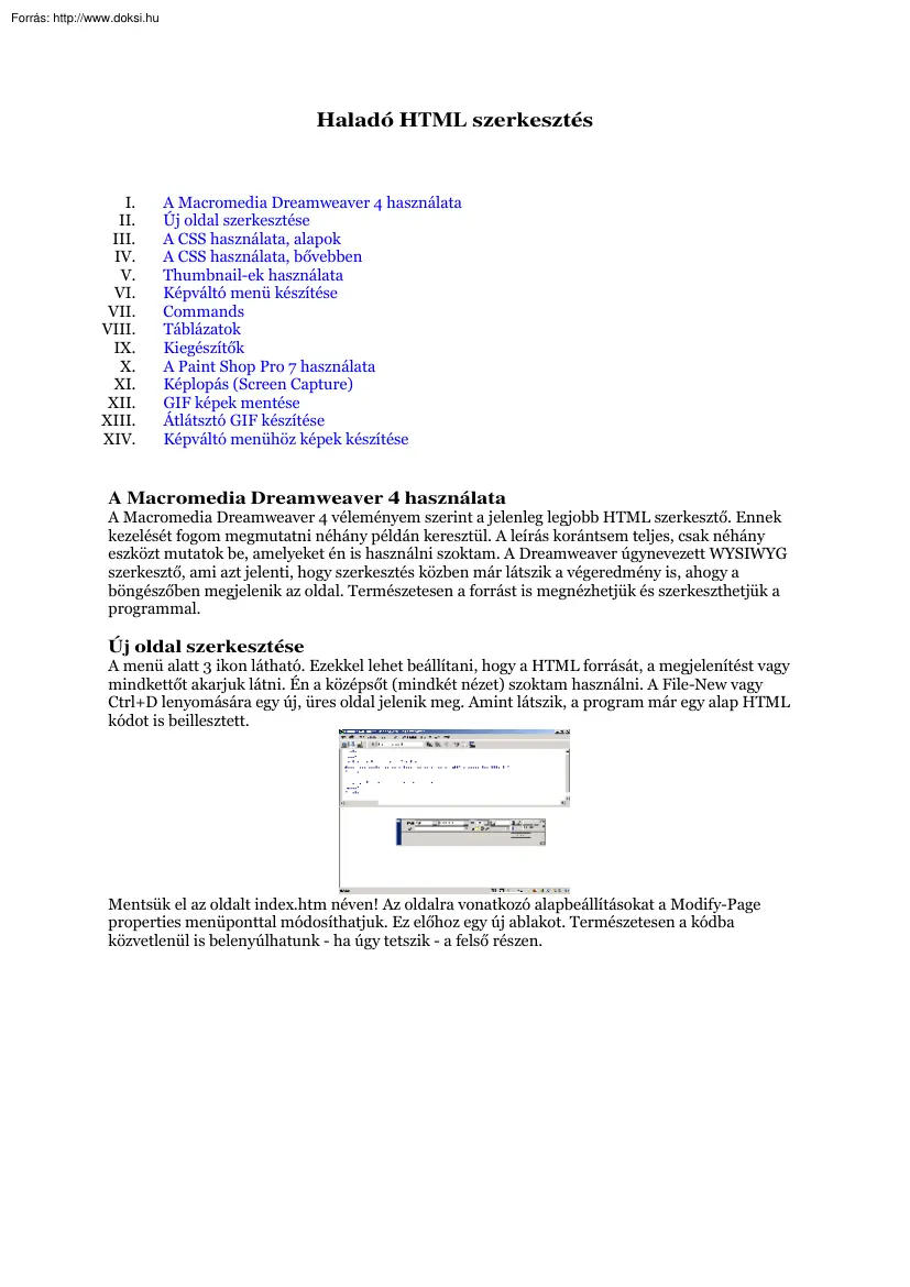 Haladó HTML szerkesztés Dreamweaver-rel