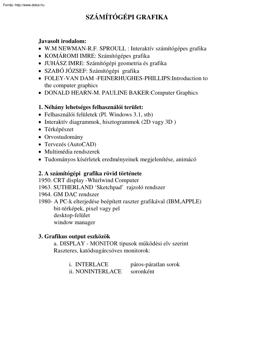 Bevezetés a számítógépes grafikába