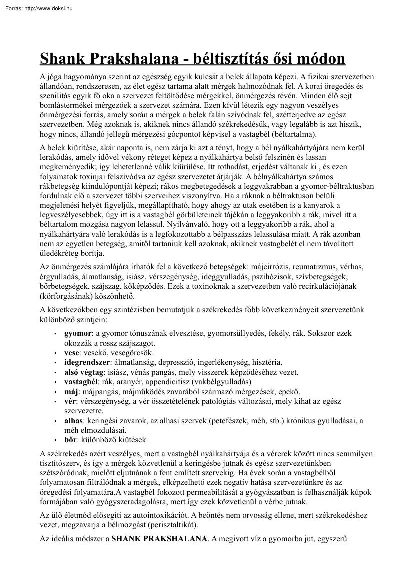 Shank Prakshalana, béltisztítás ősi módon