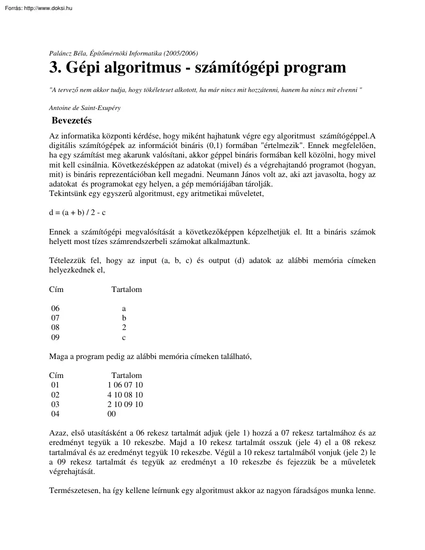 Gépi algoritmus, számítógépi program