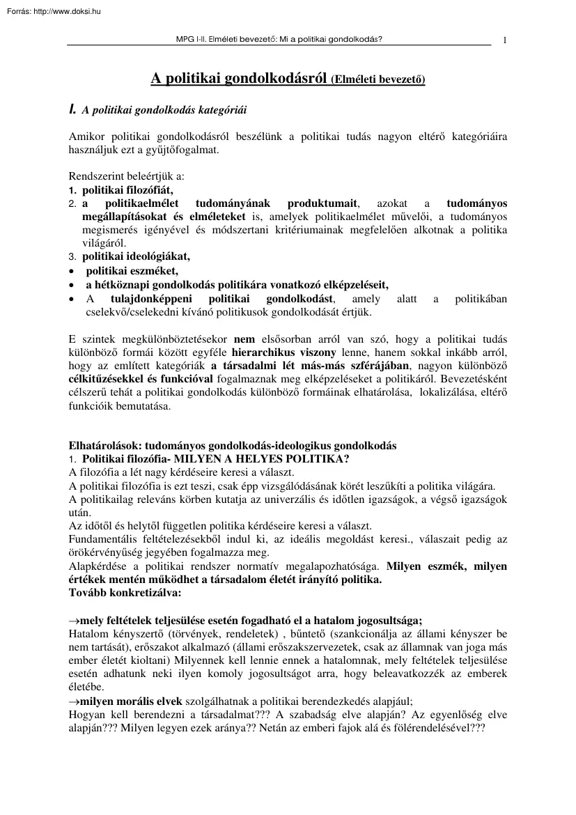 A politikai gondolkodásról (elméleti bevezető)