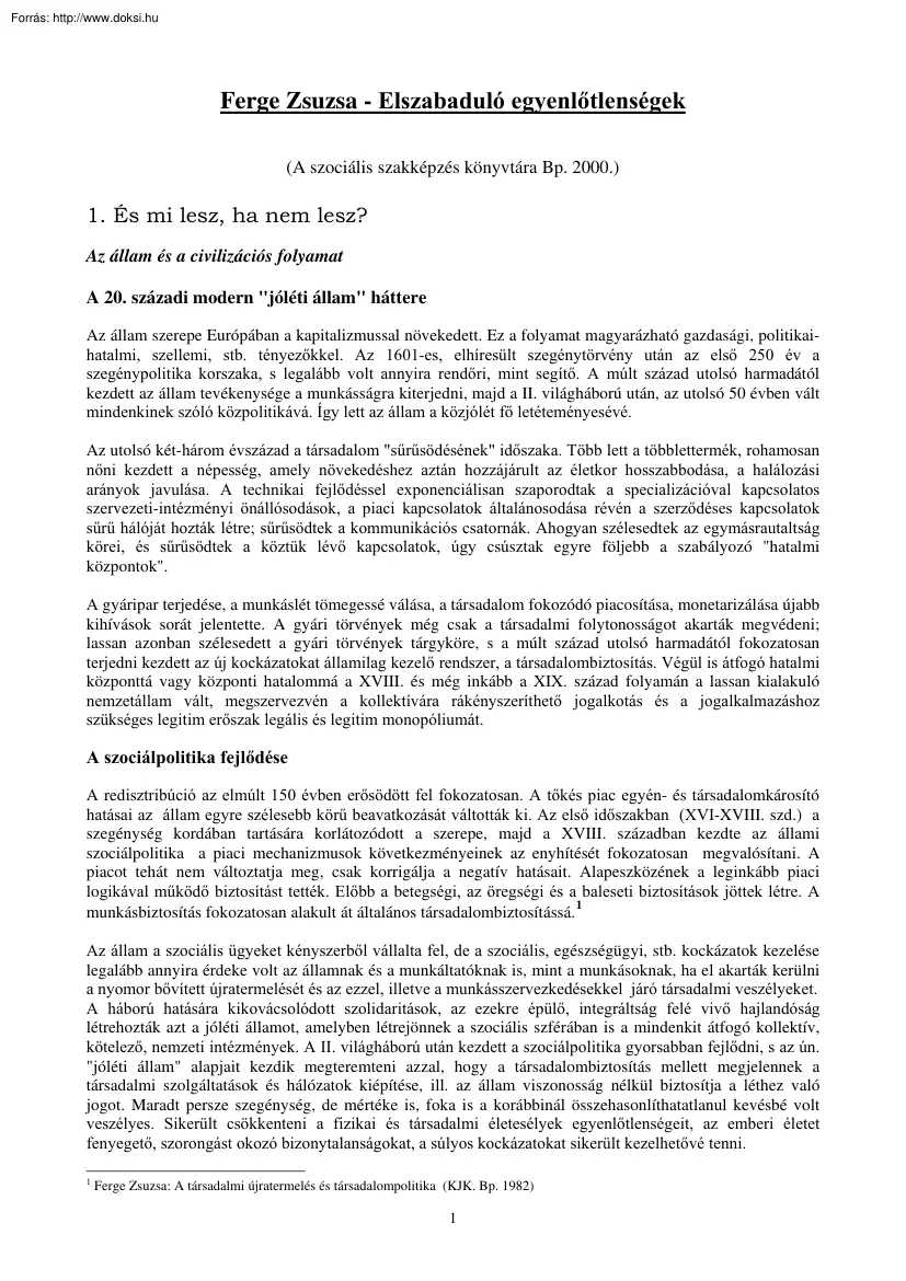 Ferge Zsuzsa - Elszabaduló egyenlőtlenségek