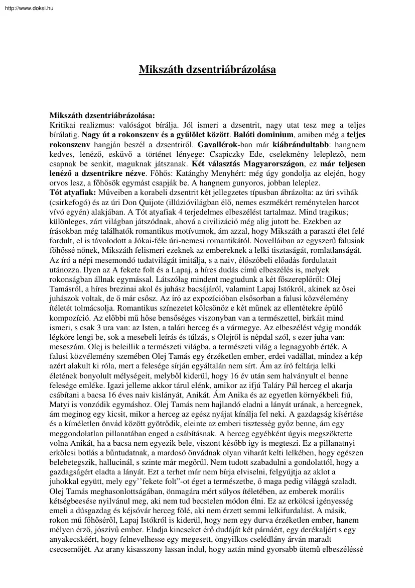 Mikszáth dzsentriábrázolása