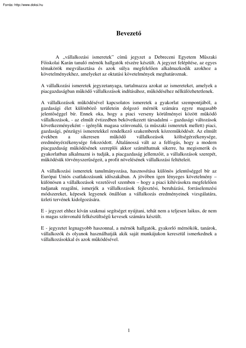 Papp-Egri - Vállalkozási ismeretek jegyzet