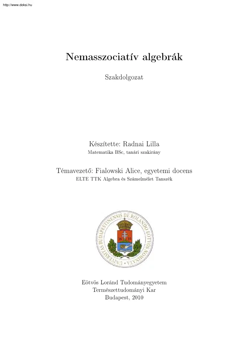 Radnai Lilla - Nemasszociatív algebrák