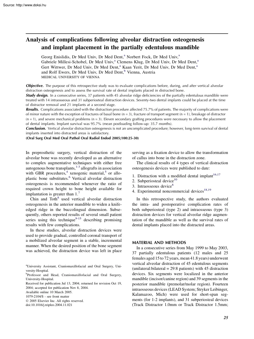 Analysis of complications following alveolar distraction osteogenesis, implant placement in the