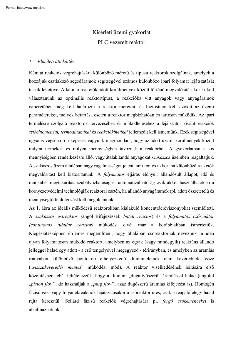 Kísérleti üzemi gyakorlat, PLC vezérelt gyakorlat