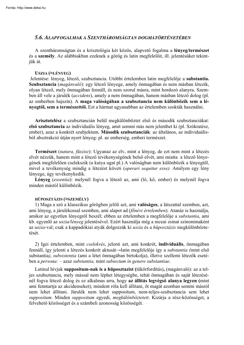 Alapfogalmak a szentháromságtan dogmatörténetében
