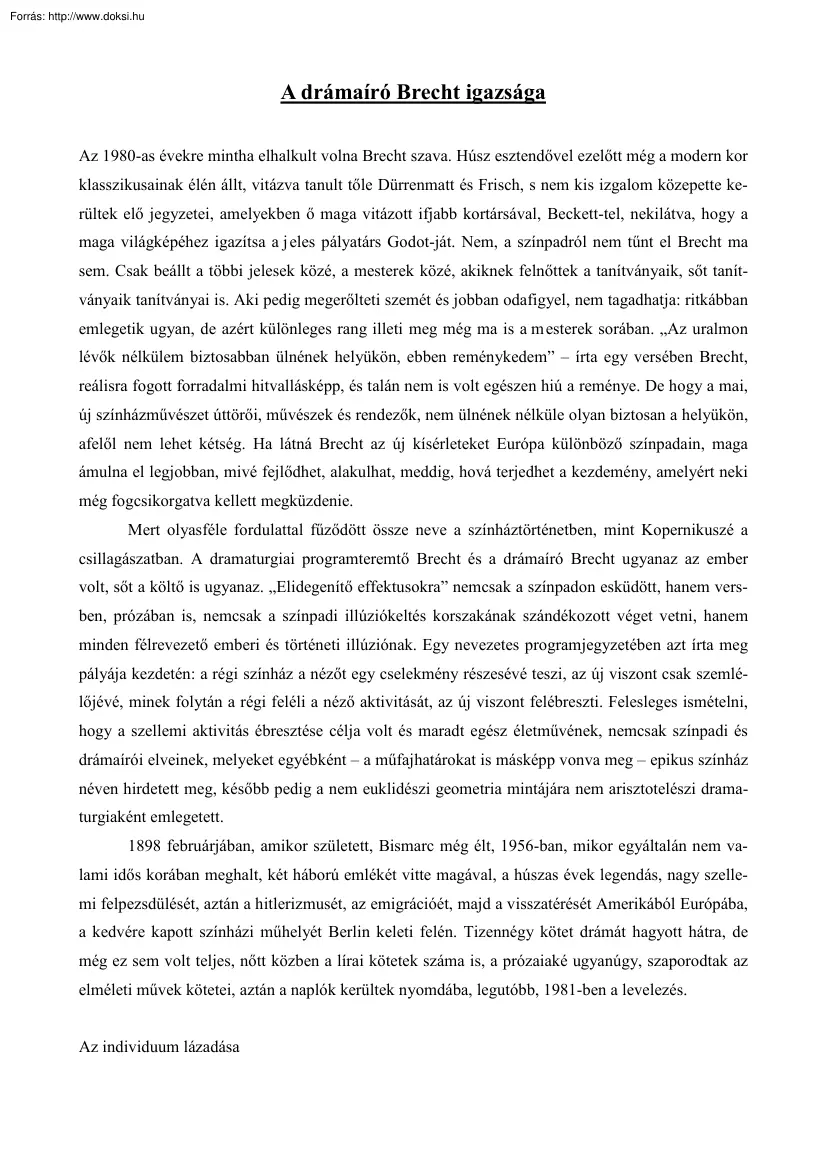 A drámaíró Brecht igazsága