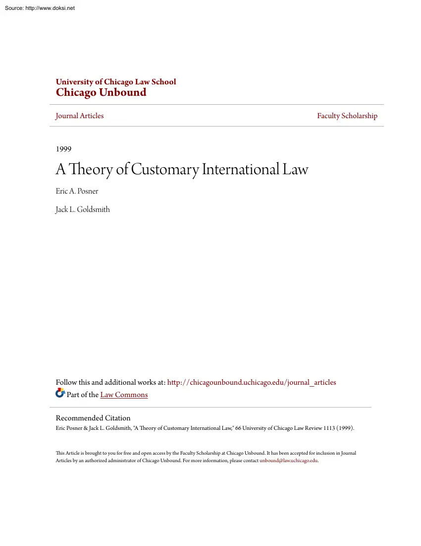 Posner-Goldsmith - A Theory of Customary International Law