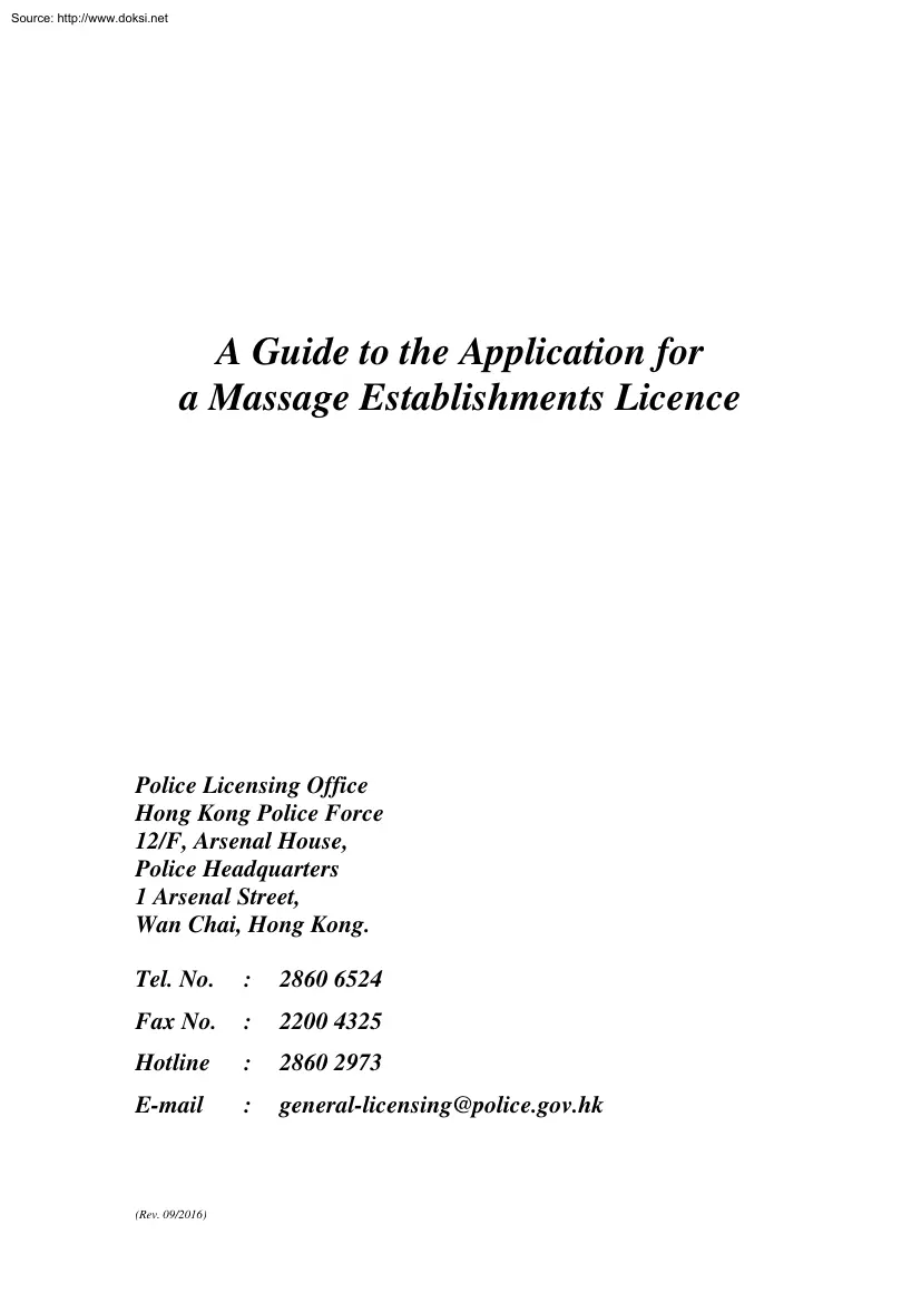 A Guide to the Application for a Massage Establishments Licence