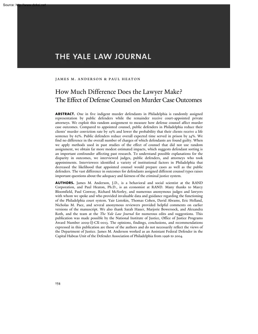 Anderson-Heaton - How Much Difference Does the Lawyer Make, The Effect of Defense Counsel on Murder