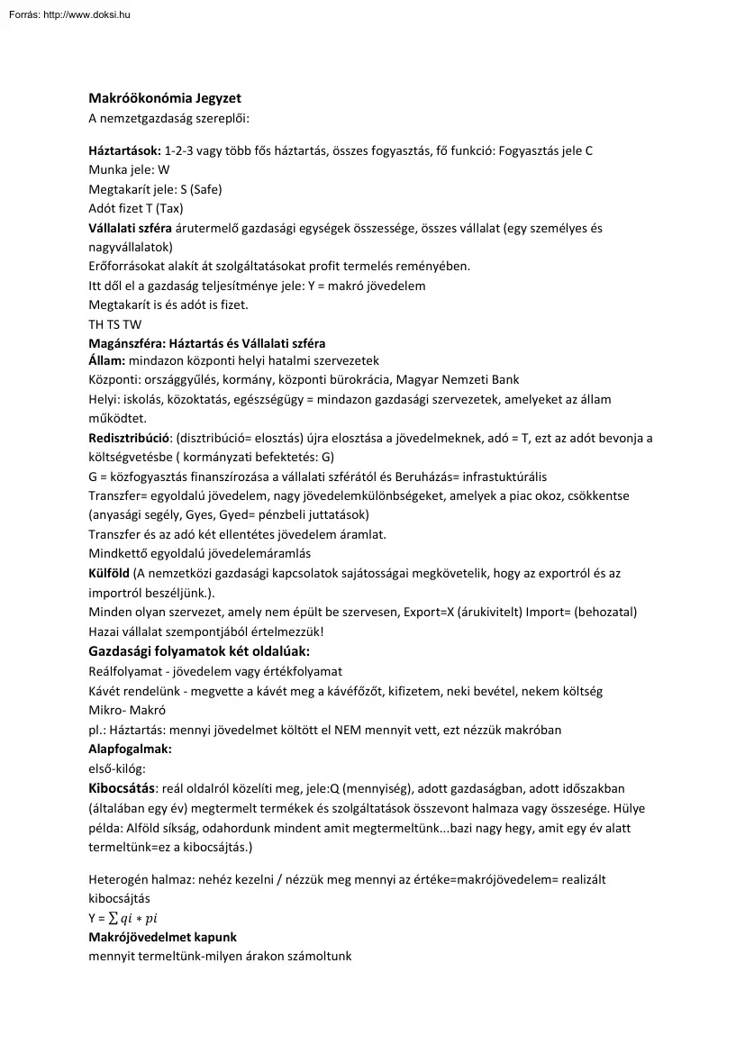 Makróökonómia Jegyzet