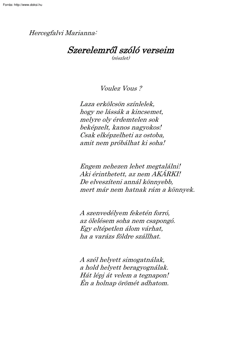 Hercegfalvi Marianna - Szerelemről szóló versek