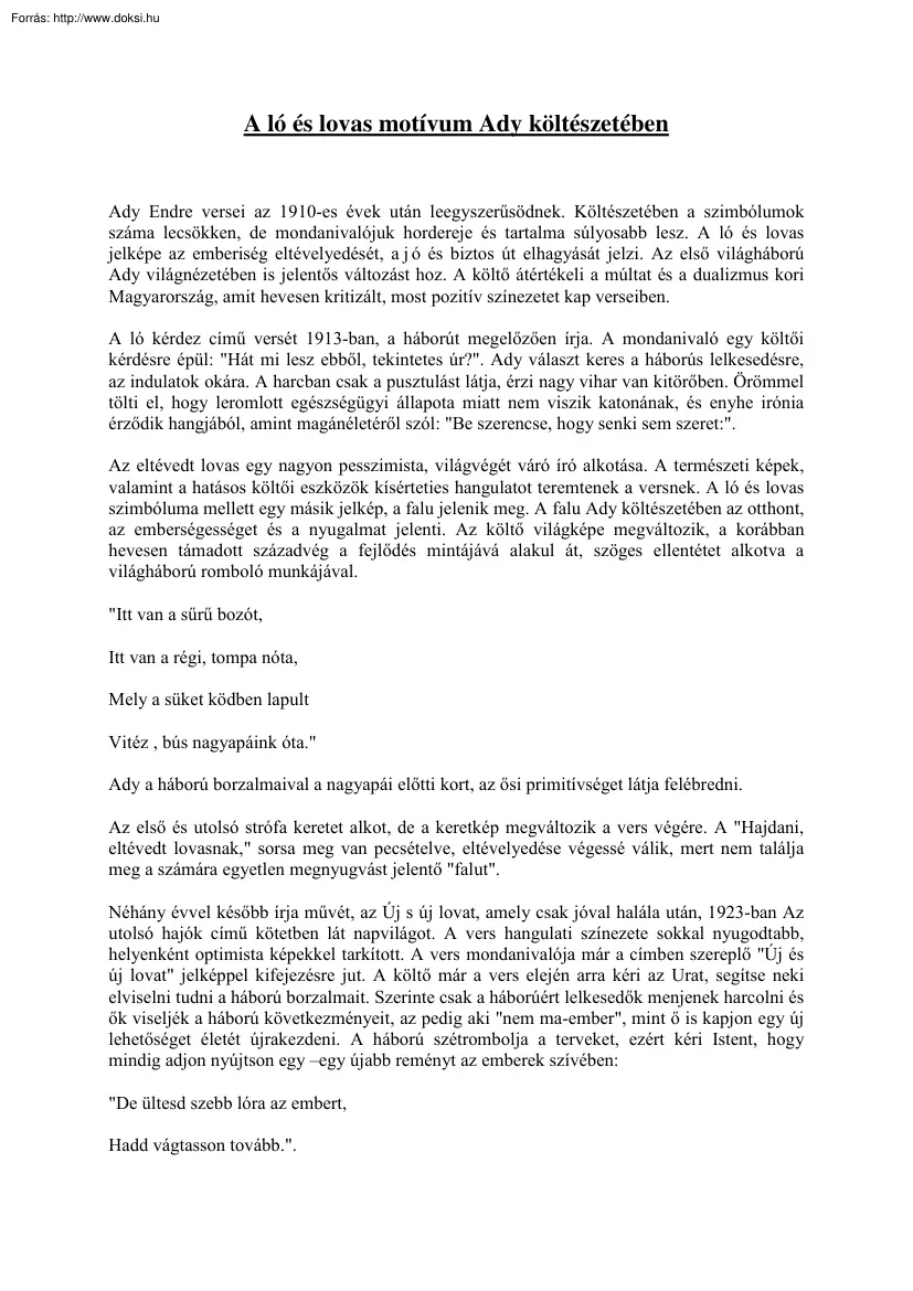 A ló és lovas motívum Ady költészetében