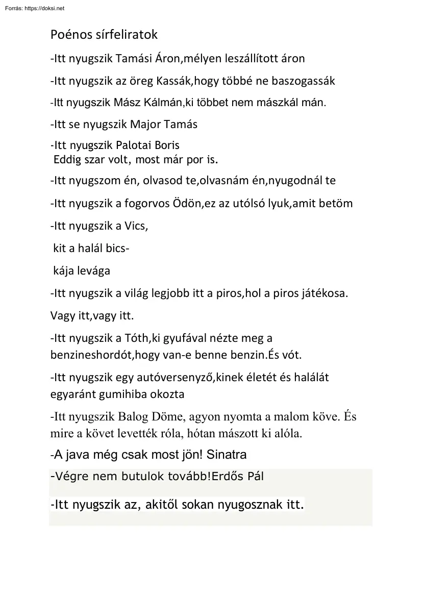 Bobrovszky Jenő - Poénos sírfeliratok